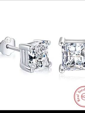 925 Stamped Sterling Silver Clear Cubic Zirconia Stud Earrings - Classic Sparkle